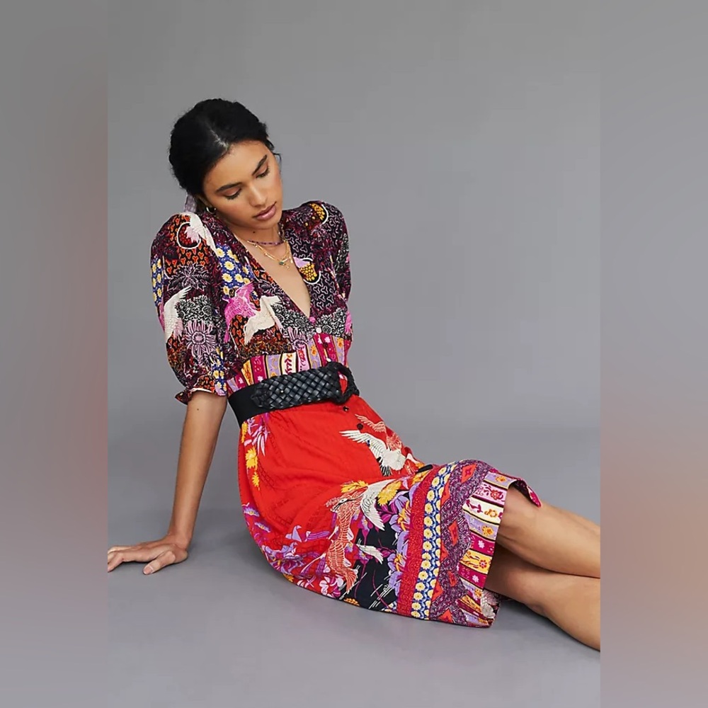 Anthropologie crane print midi dress